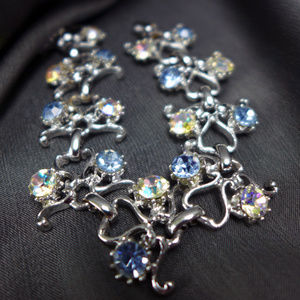 Sparkling Blue and Clear Iridescant swirl Bracelet Silver tone